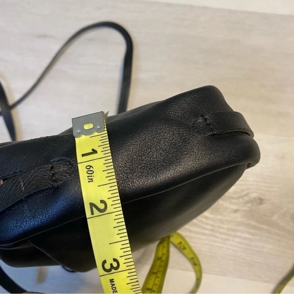 Madesmart Black Leather Zip Pouch Crossbody Bag, Made in Spain